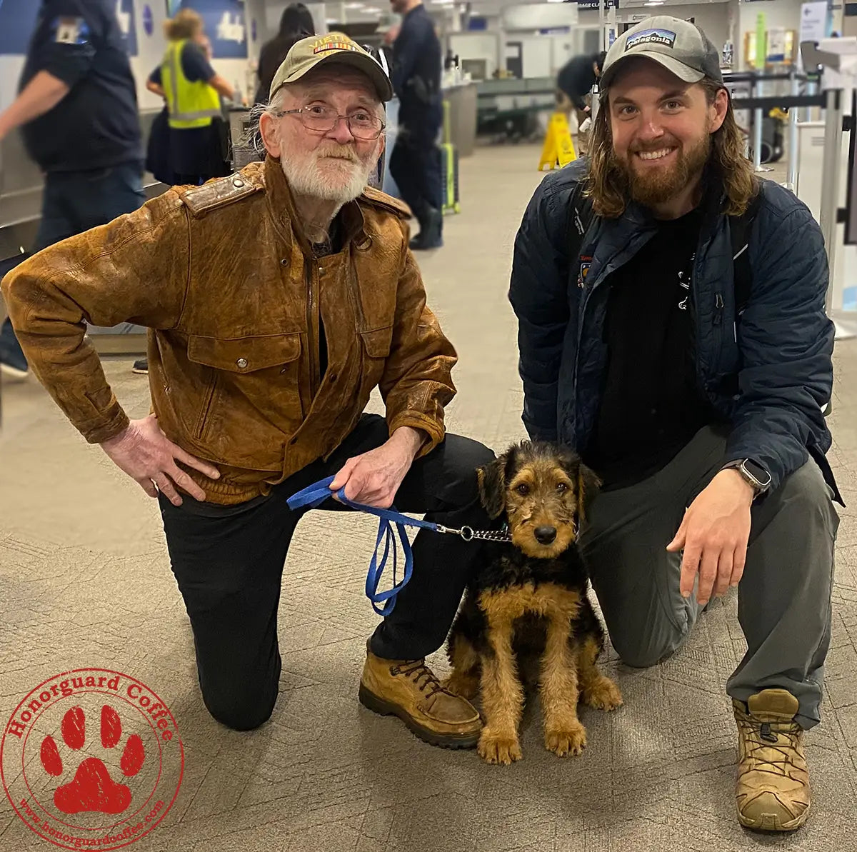 Charlie service dog is delivered to vietnam veteran in Ketchikan Alaska by Honorguard Coffee CEO Steven Ferguson