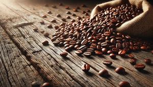 Fresh coffee laying on a wood table 