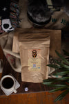 Single origin specialty coffee fresh roasted peru coffee with dog 